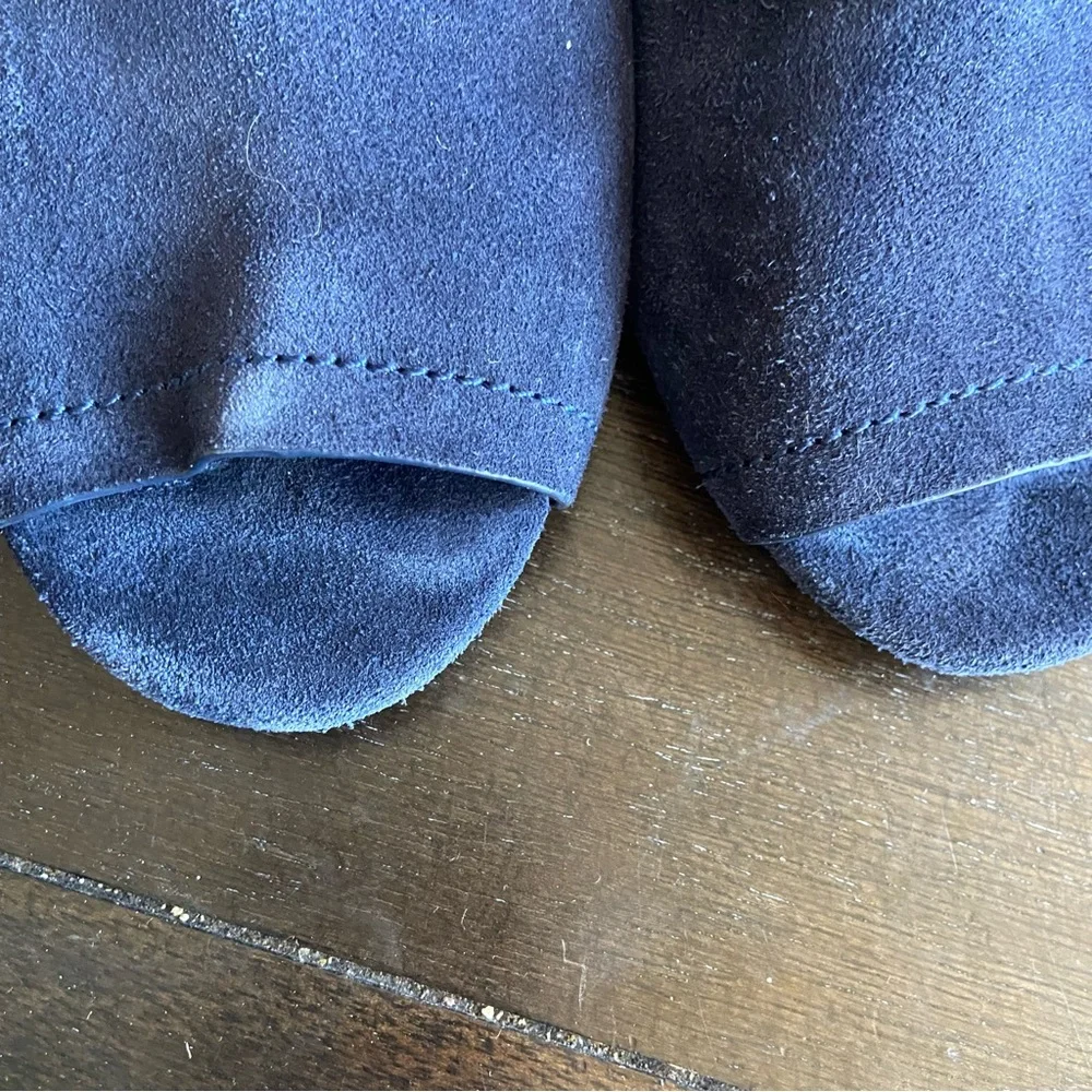 Splendid Navy‎ Blue Suede Leather Peep Toe Mules Sandals Heels Size 10